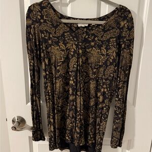 Fat Face Black and Gold Floral Long Sleeve Top